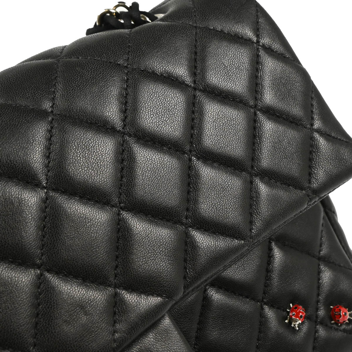 Chanel 2010-2011 Black Lambskin Ladybug Single Flap Shoulder Bag