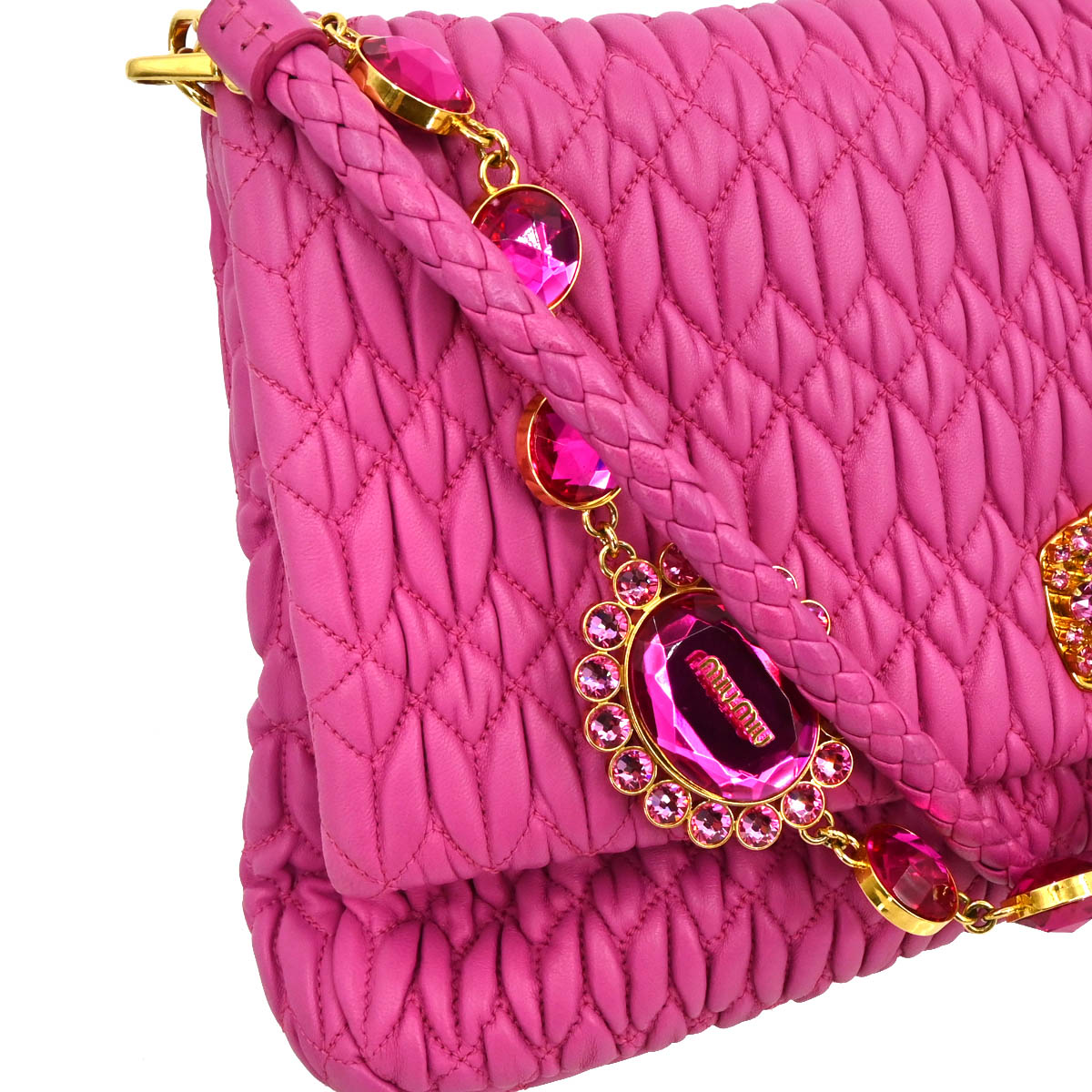 Miu Miu Pink Lambskin Nappa Crystal Handbag