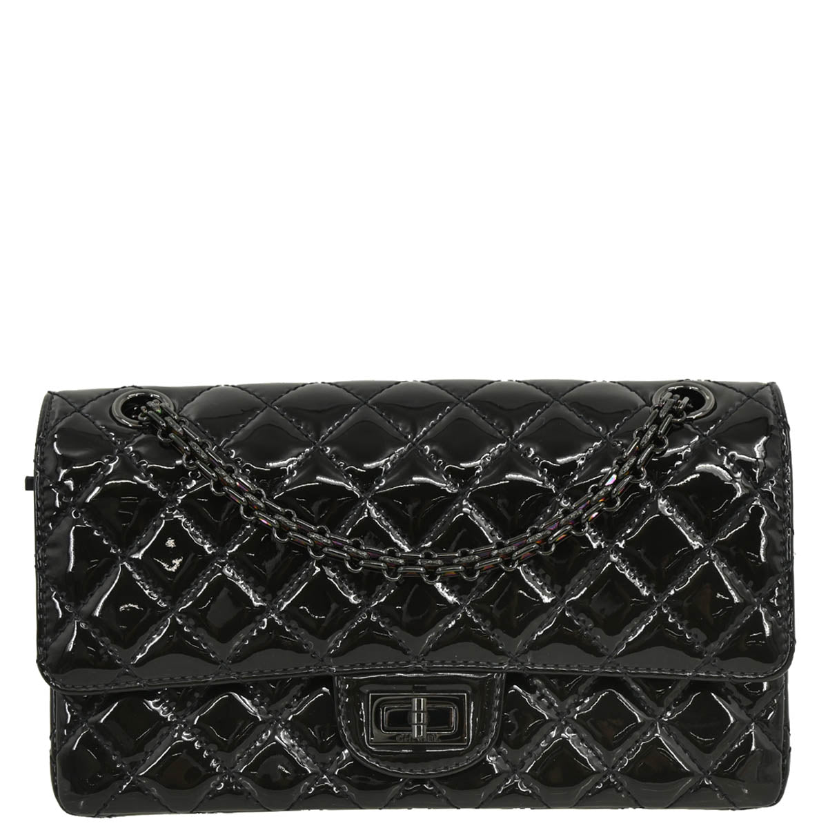 Chanel 2019 Black Patent Leather 2.55 Medium Double Flap Shoulder Bag