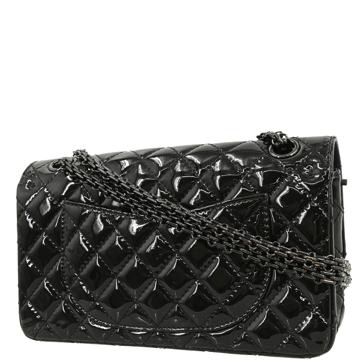 Chanel 2019 Black Patent Leather 2.55 Medium Double Flap Shoulder Bag