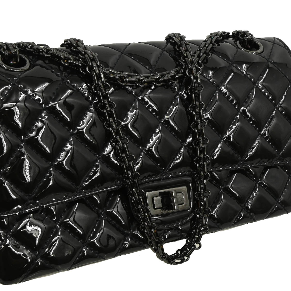 Chanel 2019 Black Patent Leather 2.55 Medium Double Flap Shoulder Bag