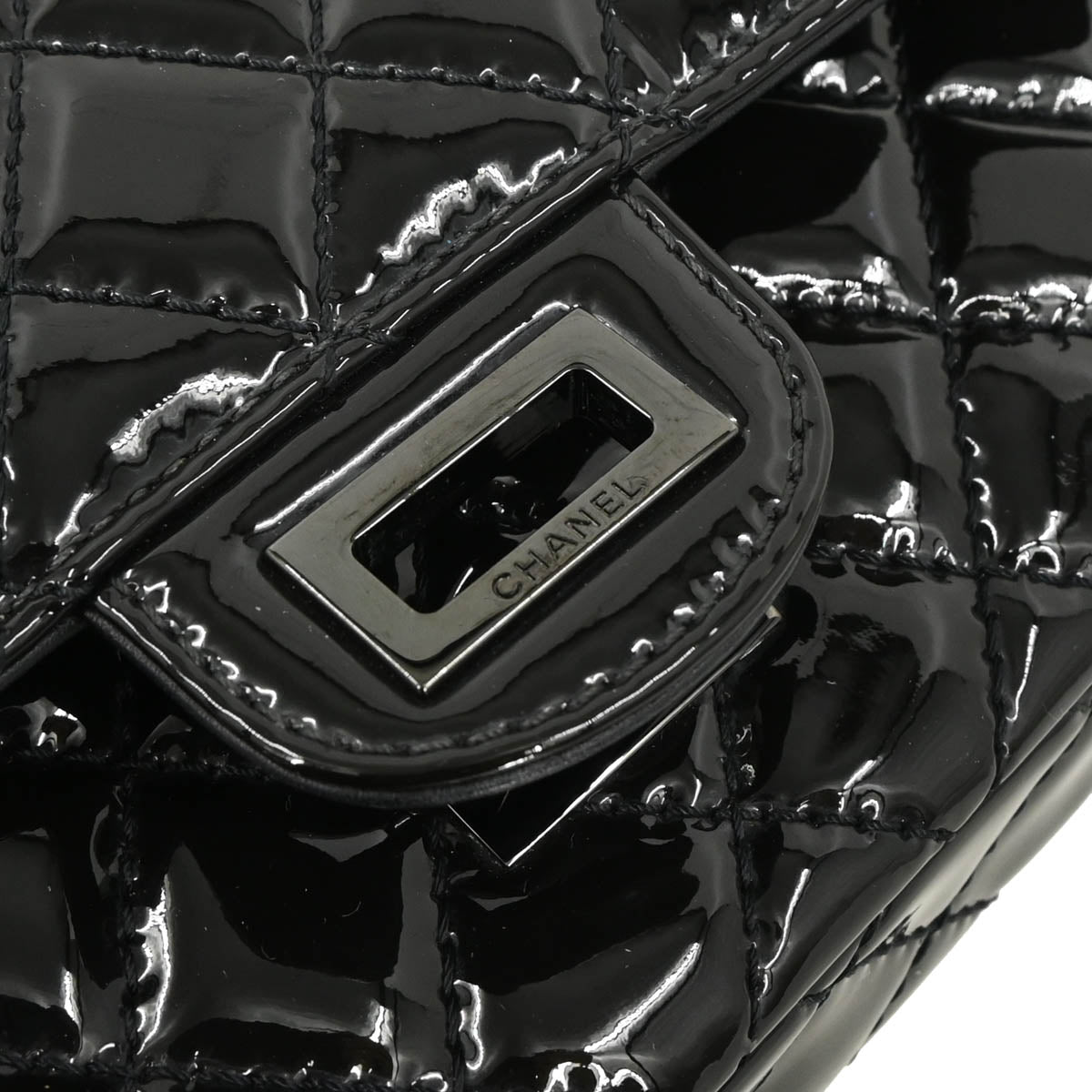 Chanel 2019 Black Patent Leather 2.55 Medium Double Flap Shoulder Bag