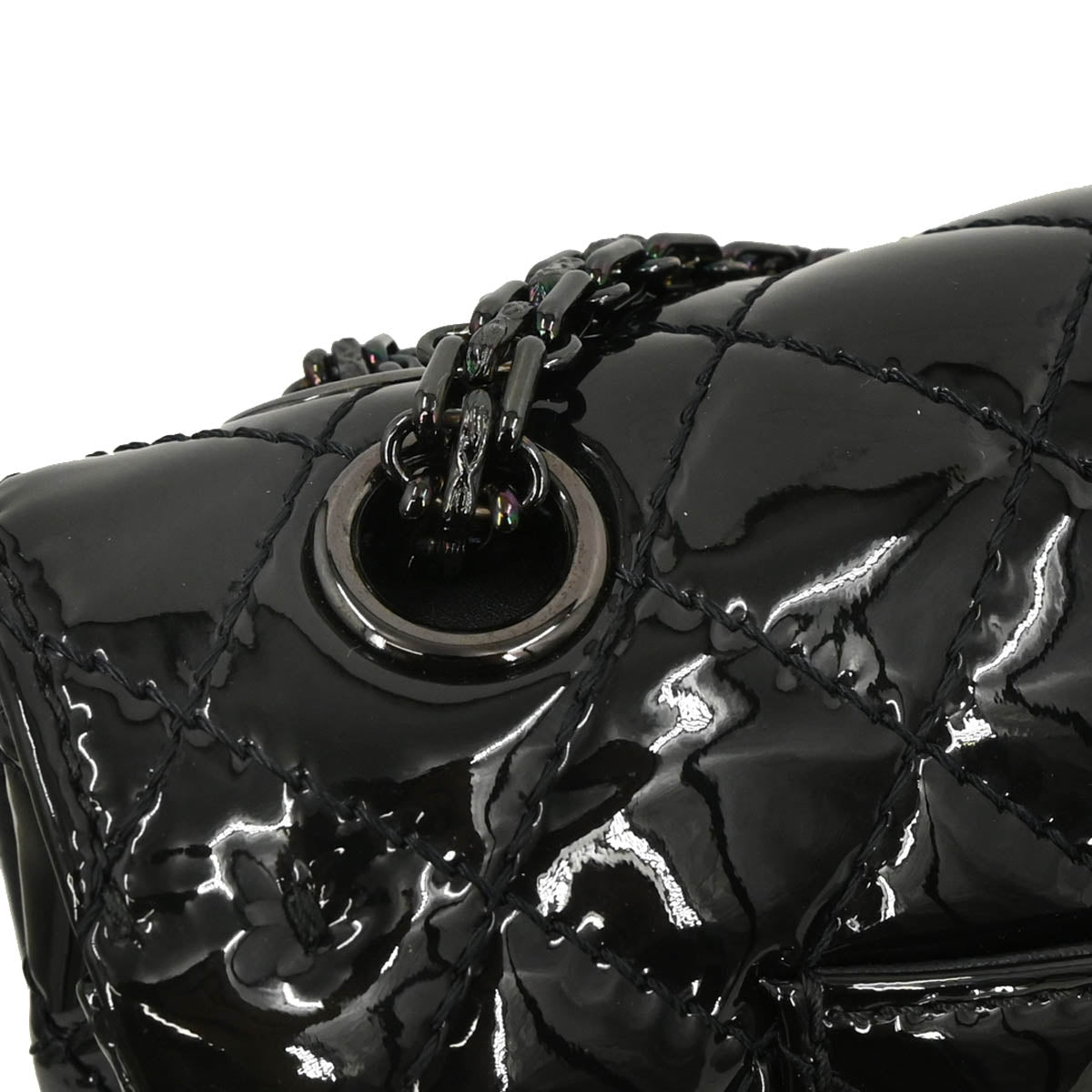 Chanel 2019 Black Patent Leather 2.55 Medium Double Flap Shoulder Bag