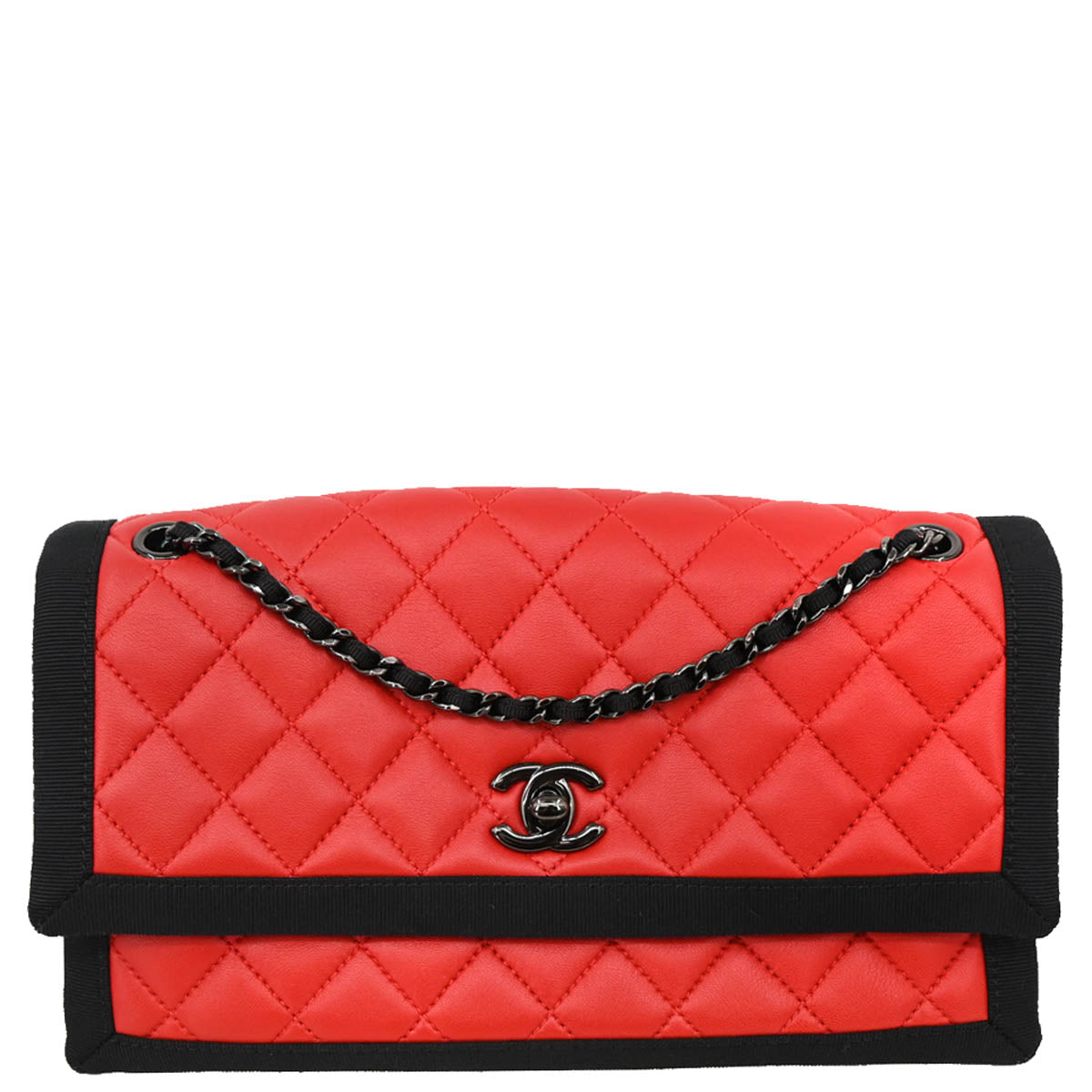 Chanel 2015-2016 Red Lambskin Canvas Shoulder Bag