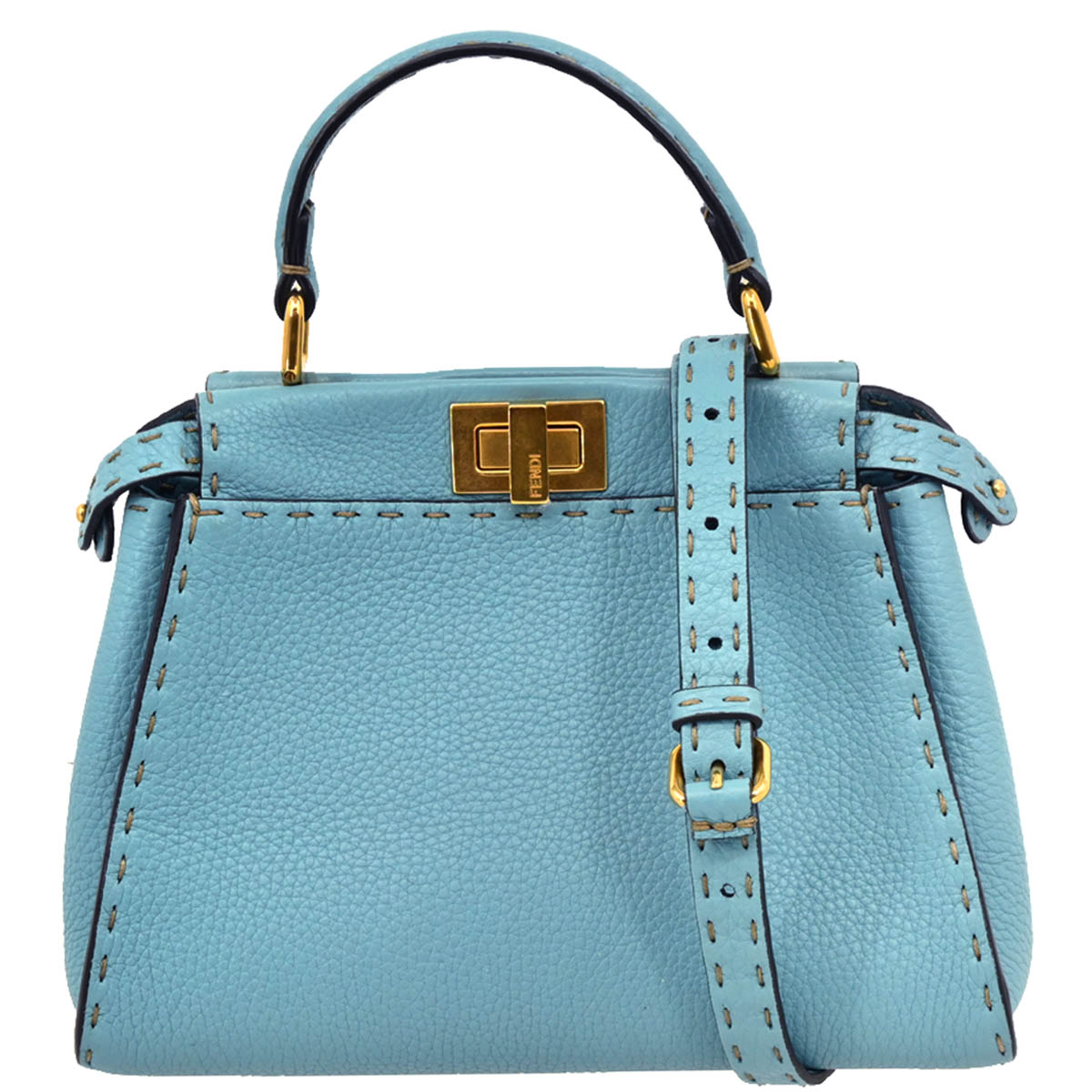 Fendi Light Blue Leather Peekaboo 2way Shoulder Handbag