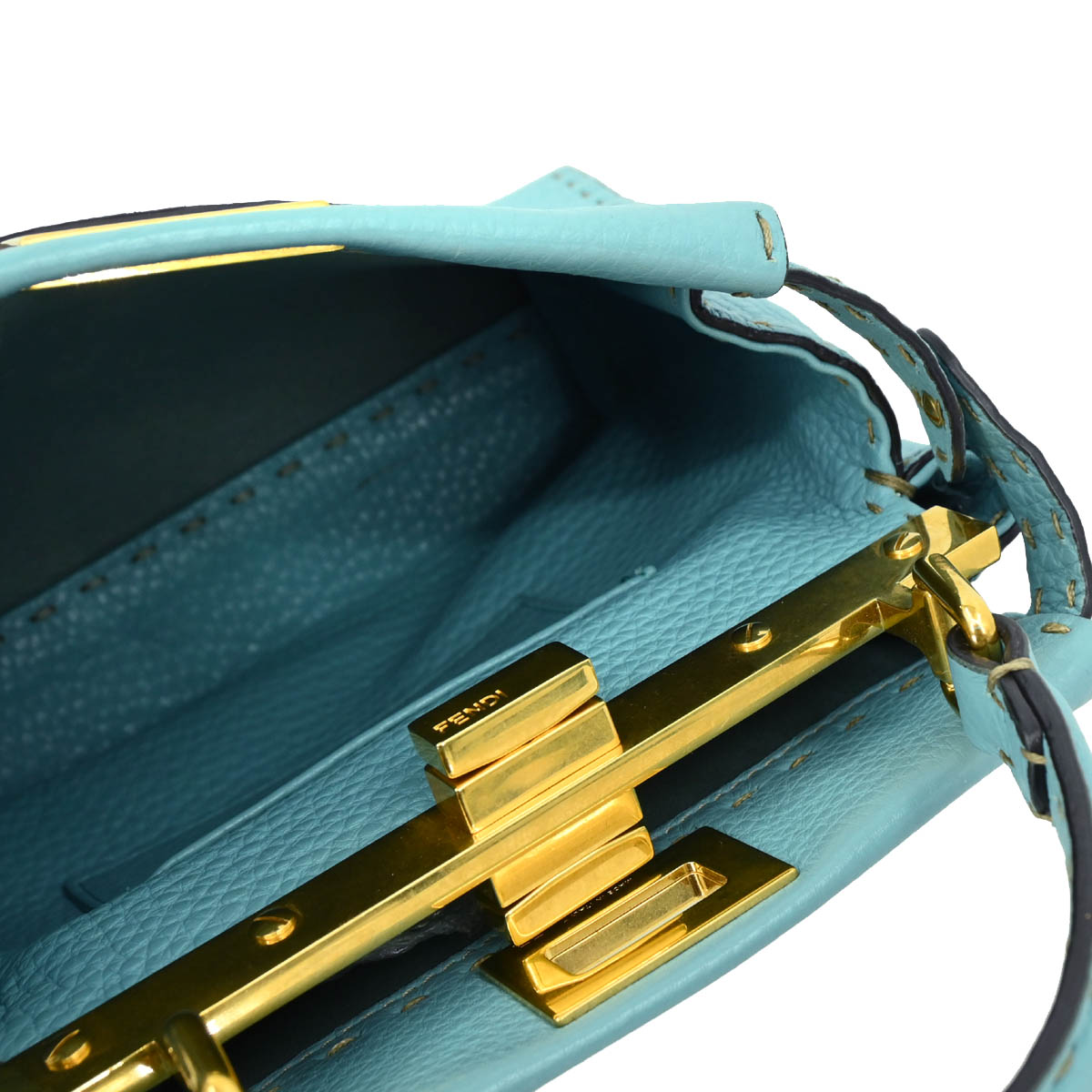 Fendi Light Blue Leather Peekaboo 2way Shoulder Handbag