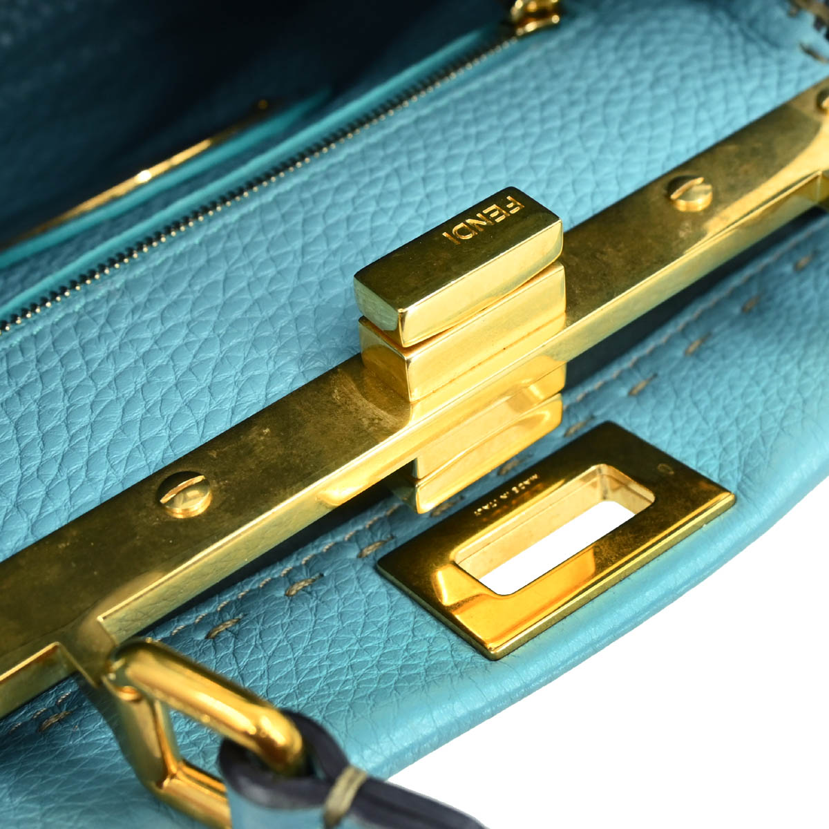 Fendi Light Blue Leather Peekaboo 2way Shoulder Handbag