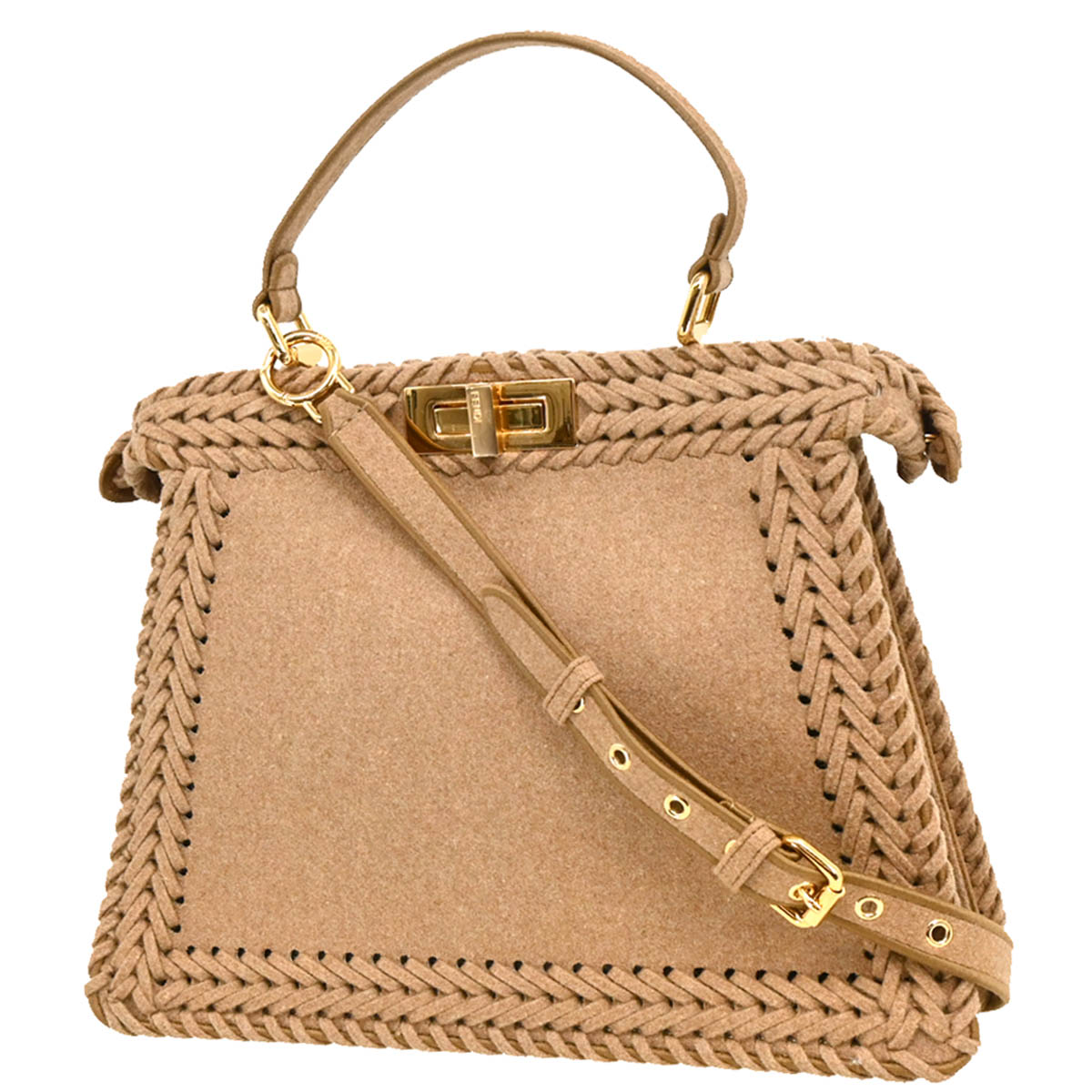 Fendi Brown Felt Peekaboo ISeeU 2way Shoulder Handbag