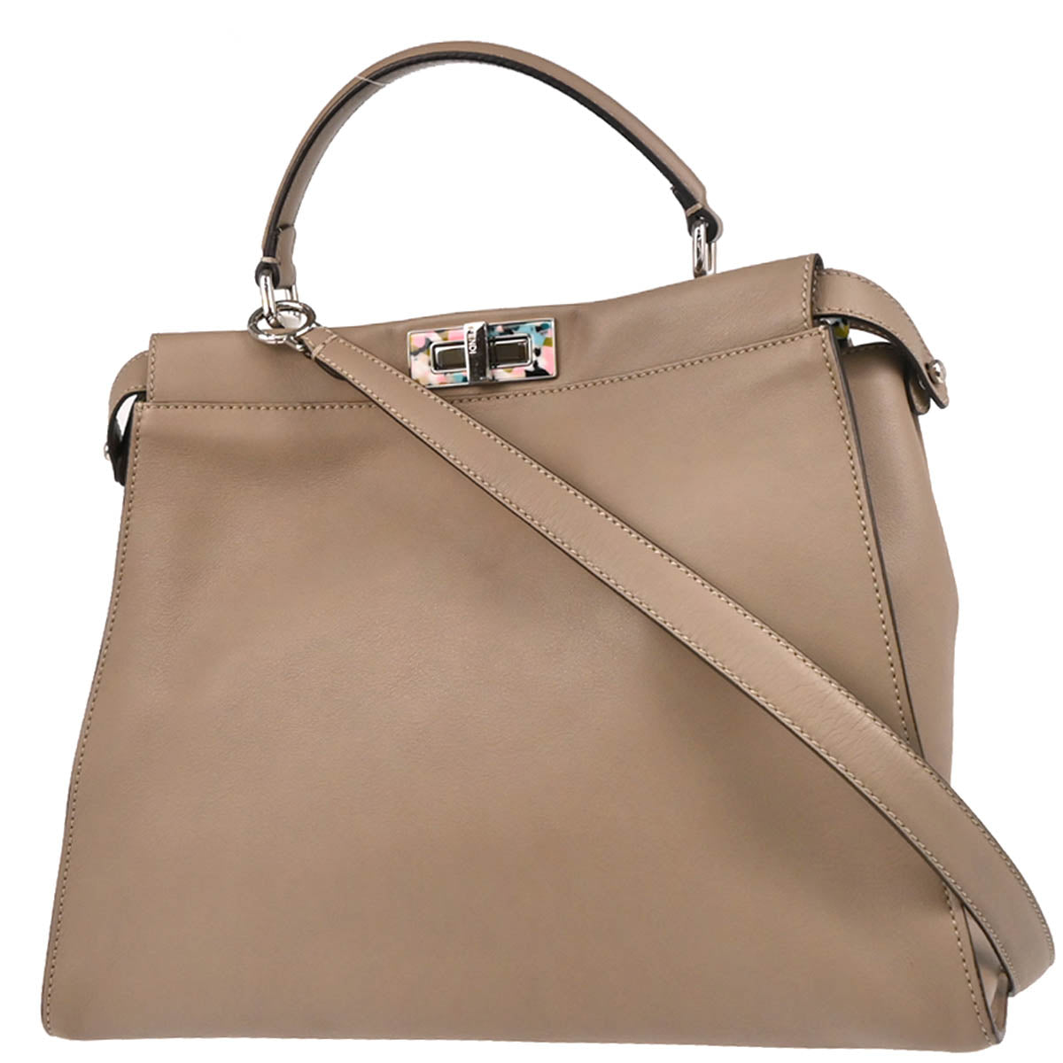 Fendi Gray Leather Peekaboo Fit 2way Shoulder Handbag
