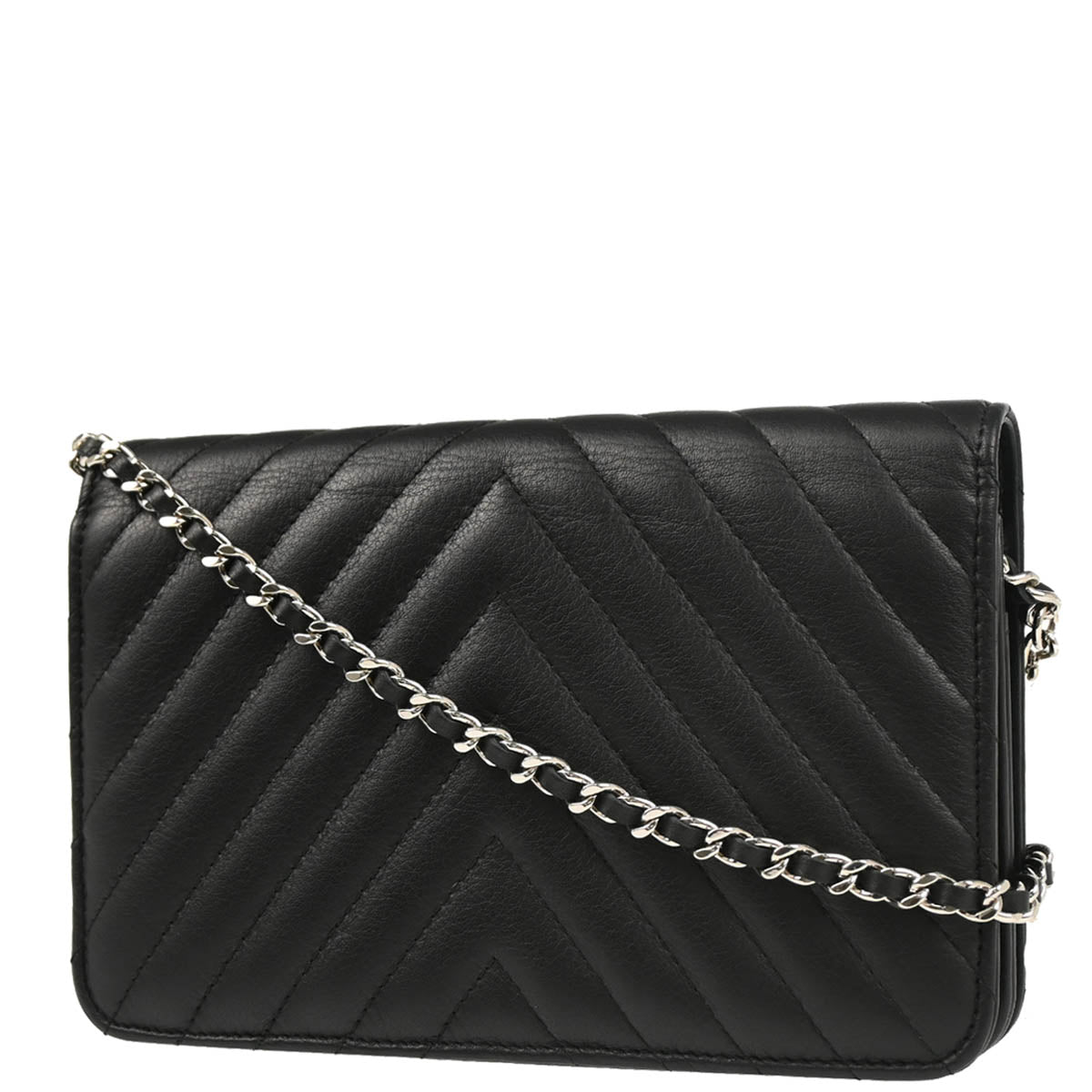 Chanel 2018 Black Lambskin Chevron Tassel WOC Shoulder Wallet Bag