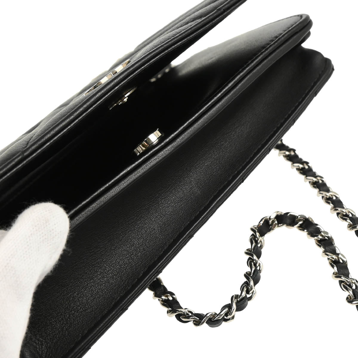 Chanel 2018 Black Lambskin Chevron Tassel WOC Shoulder Wallet Bag
