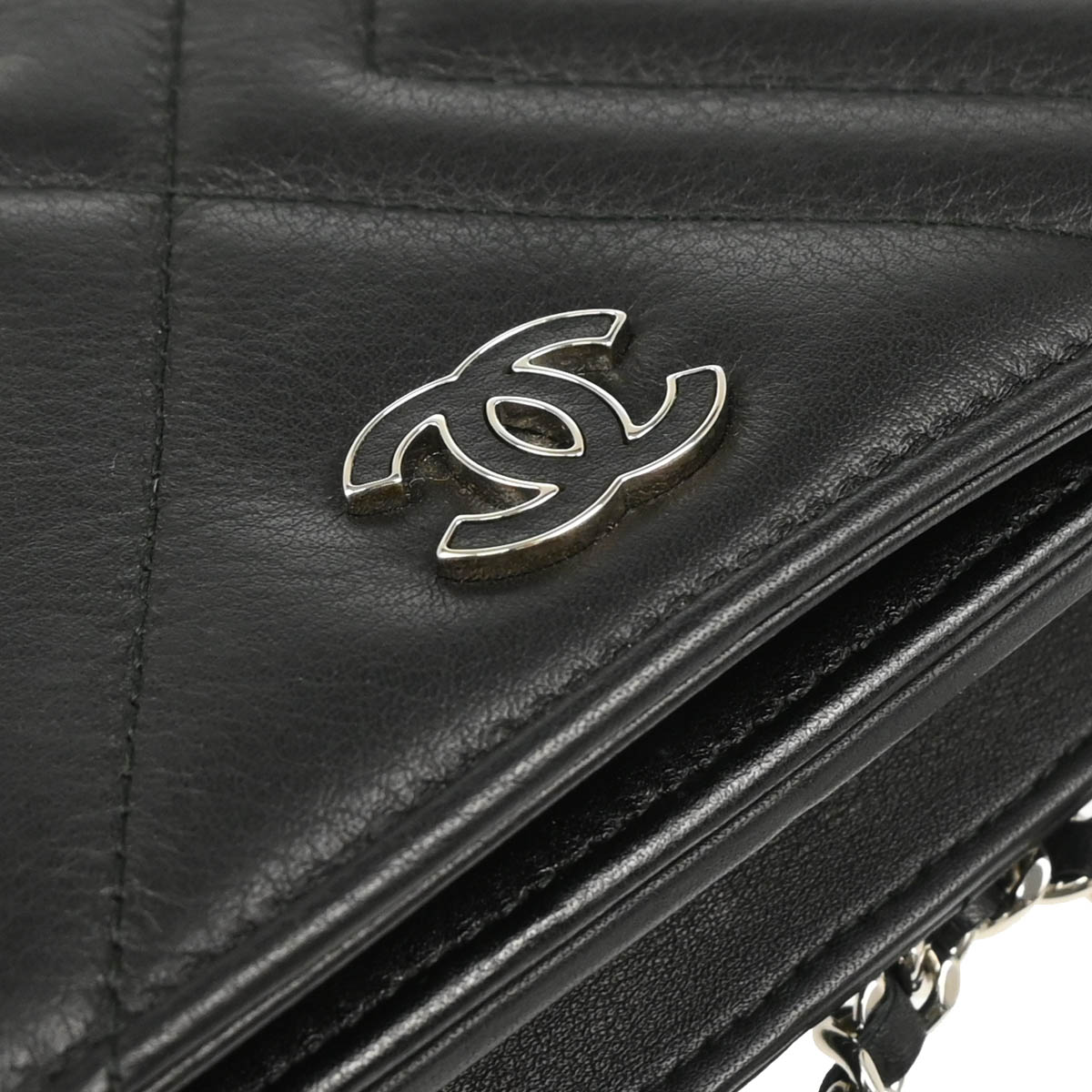 Chanel 2018 Black Lambskin Chevron Tassel WOC Shoulder Wallet Bag