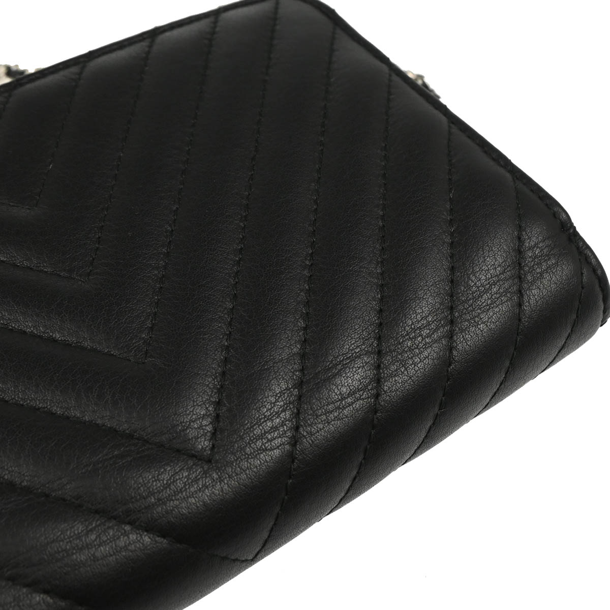 Chanel 2018 Black Lambskin Chevron Tassel WOC Shoulder Wallet Bag