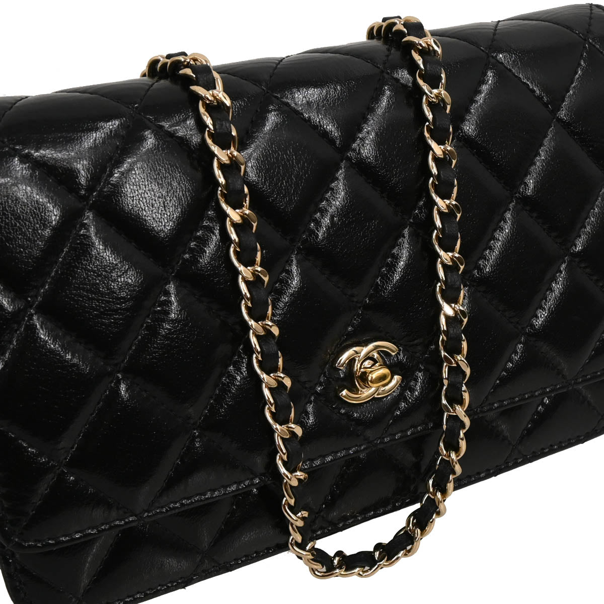 Chanel 2019 Black Lambskin Costume Pearl WOC Shoulder Wallet Bag