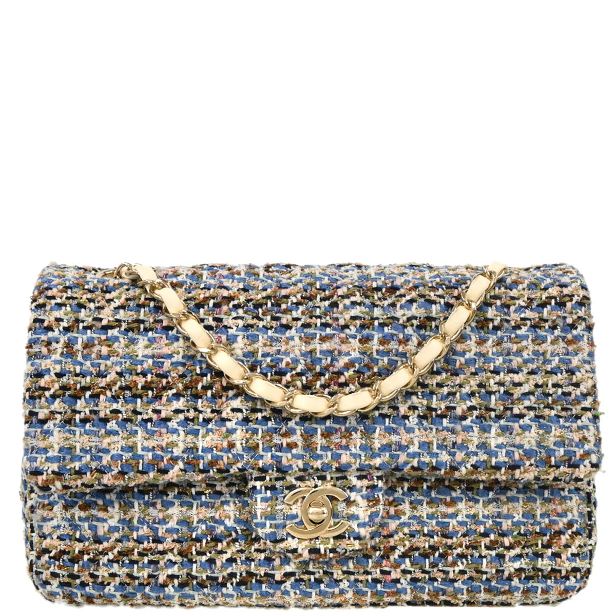 Chanel 2019 White Tweed Medium Classic Double Flap Shoulder Bag