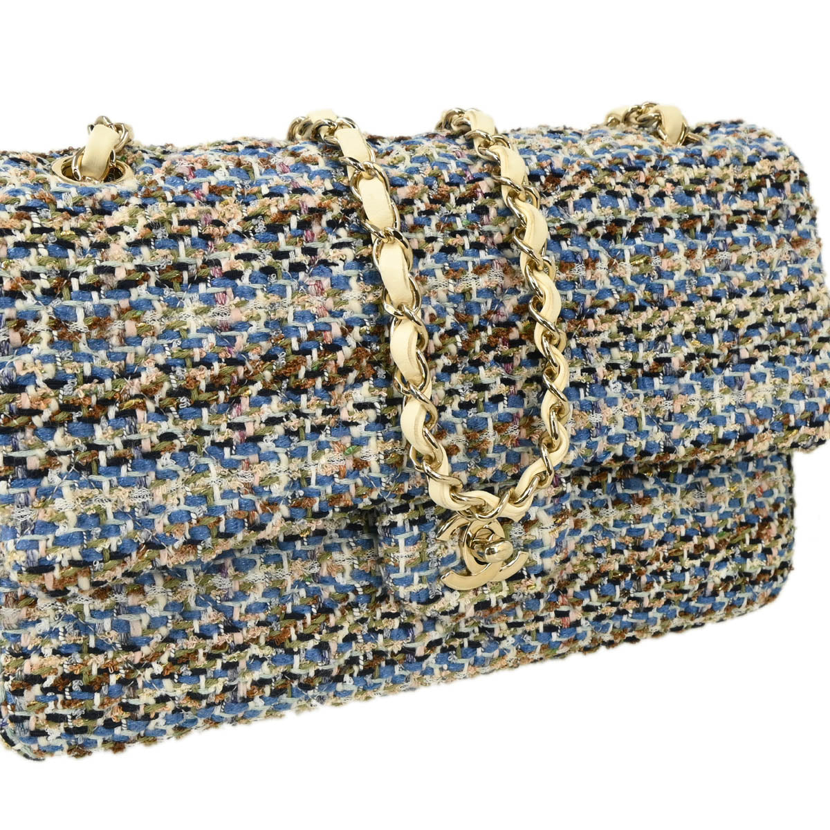 Chanel 2019 White Tweed Medium Classic Double Flap Shoulder Bag