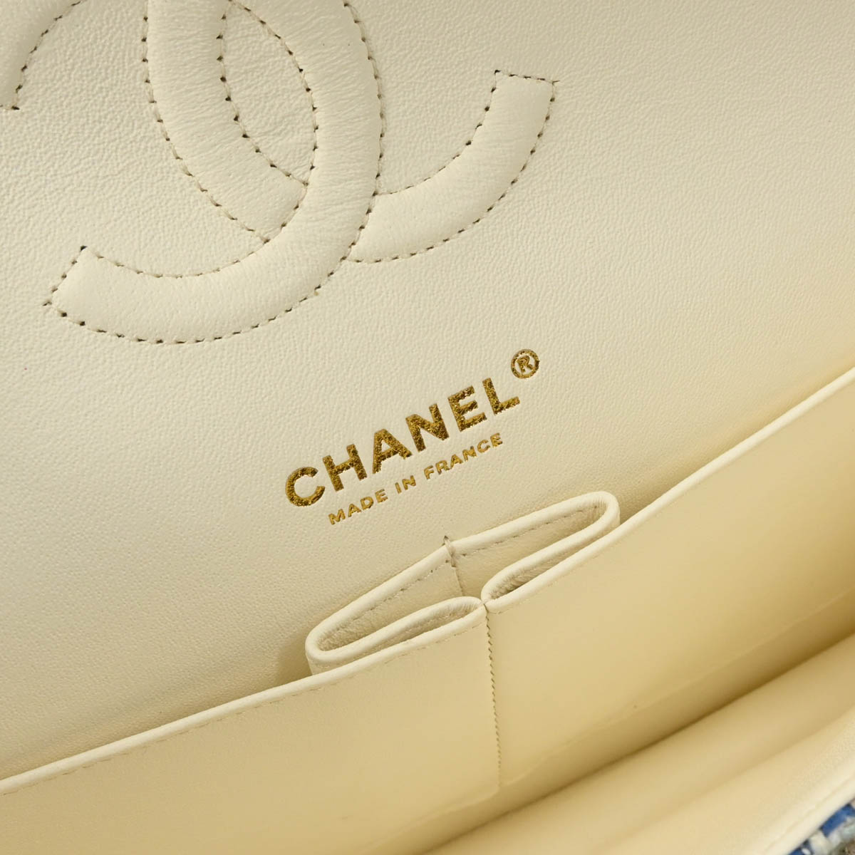 Chanel 2019 White Tweed Medium Classic Double Flap Shoulder Bag