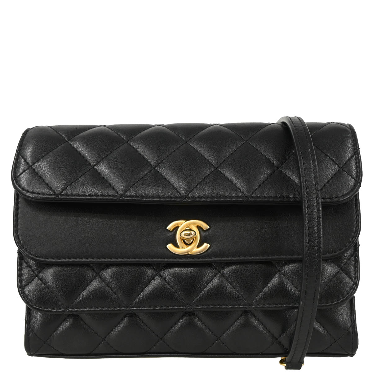 Chanel 2019 Black Lambskin Triple Flap Shoulder Bag
