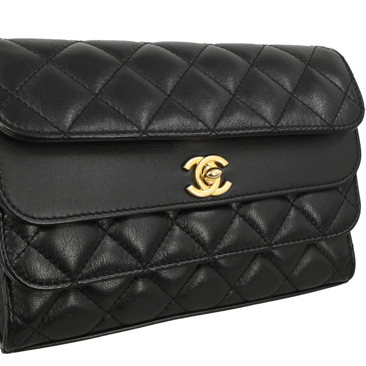Chanel 2019 Black Lambskin Triple Flap Shoulder Bag