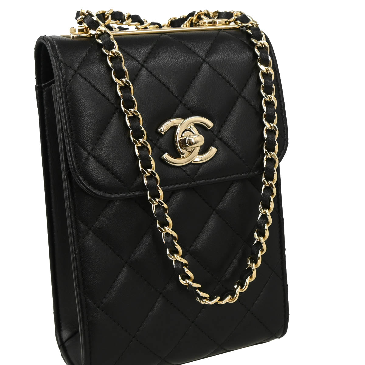 Chanel 2016-2017 Black Lambskin Trendy CC Phone Holder Crossbody Bag