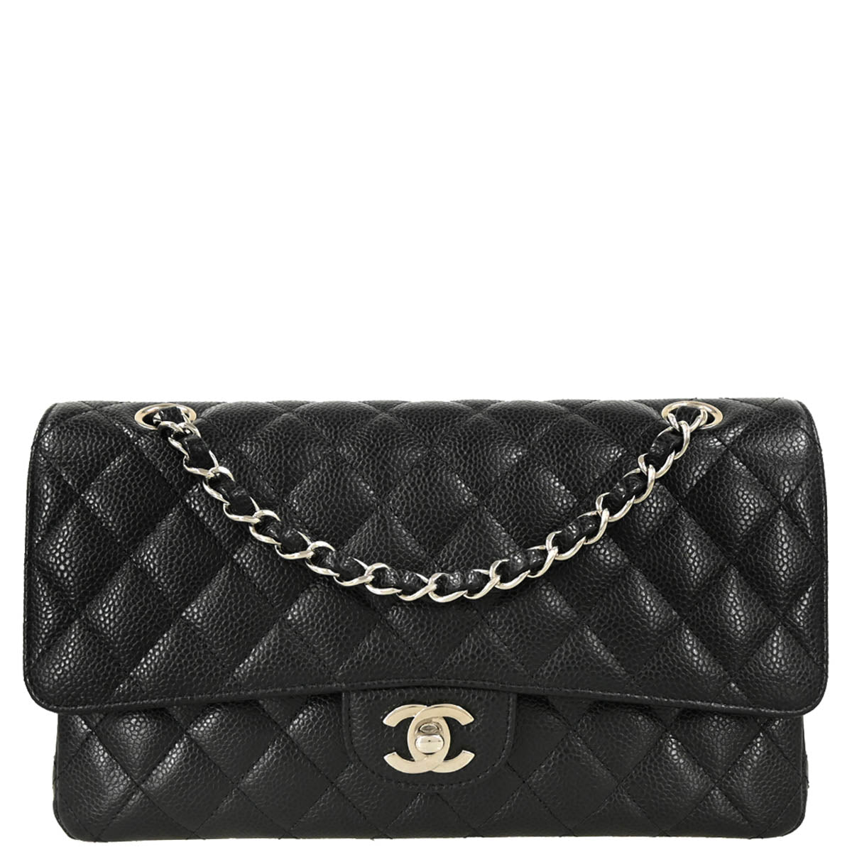 Chanel 2018 Black Caviar Medium Classic Double Flap Shoulder Bag