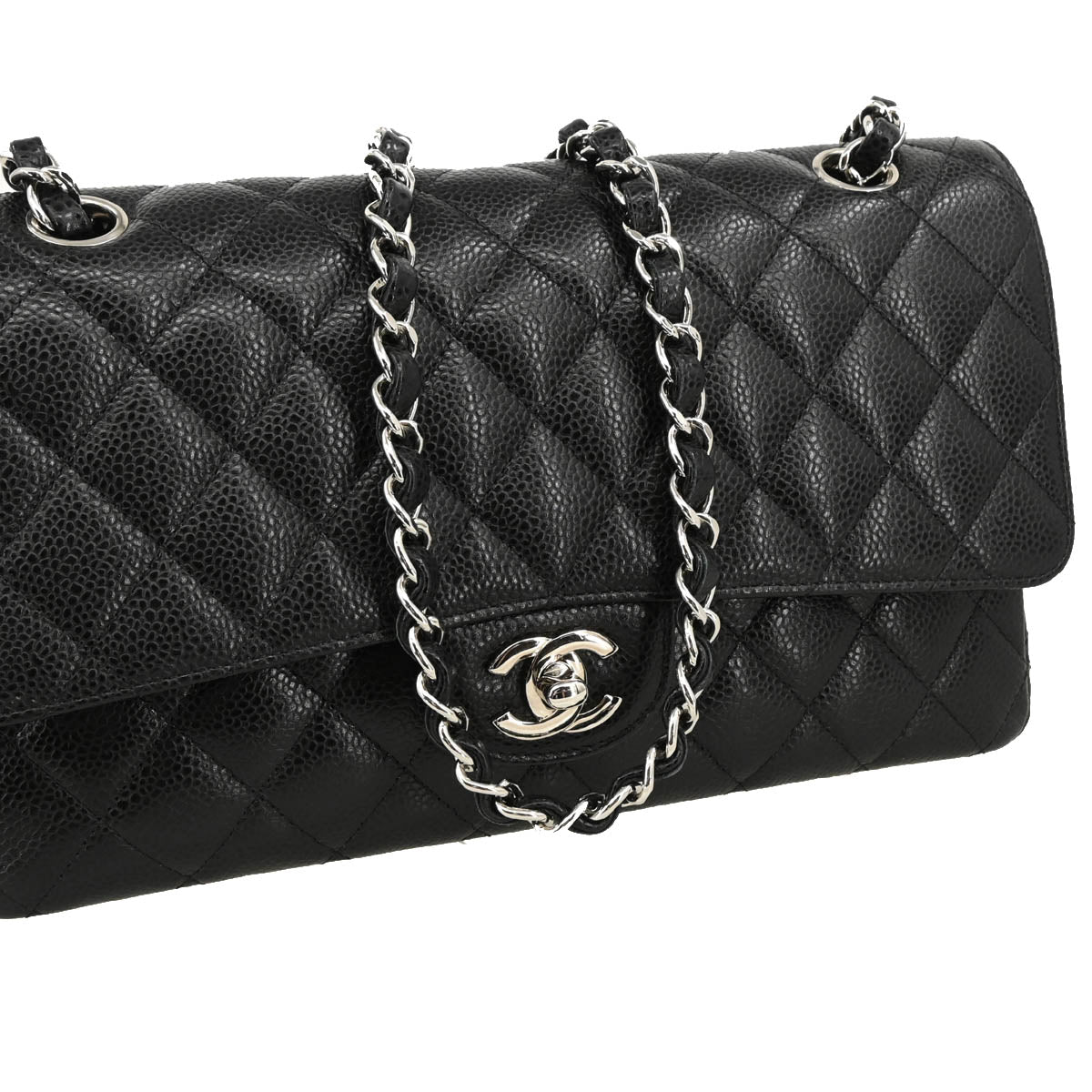 Chanel 2018 Black Caviar Medium Classic Double Flap Shoulder Bag