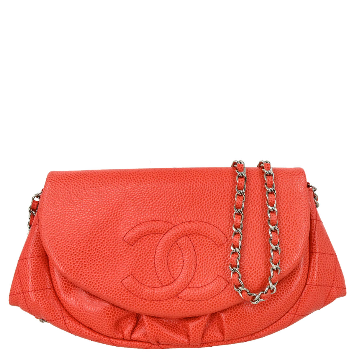 Chanel 2013-2014 Red Caviar Half Moon WOC Shoulder Wallet Bag