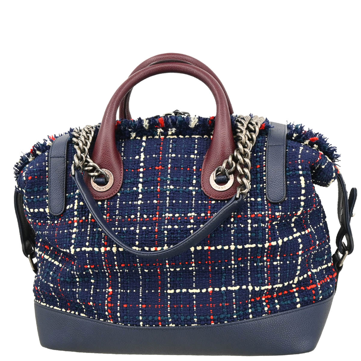 Chanel 2016-2017 Navy Tweed Caviar Airline 2way Shoulder Bowling Bag Handbag