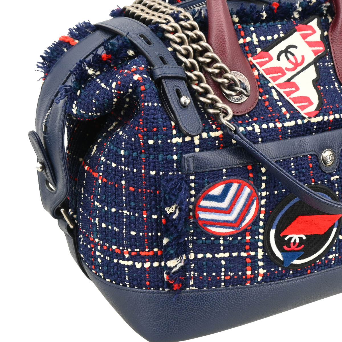 Chanel 2016-2017 Navy Tweed Caviar Airline 2way Shoulder Bowling Bag Handbag