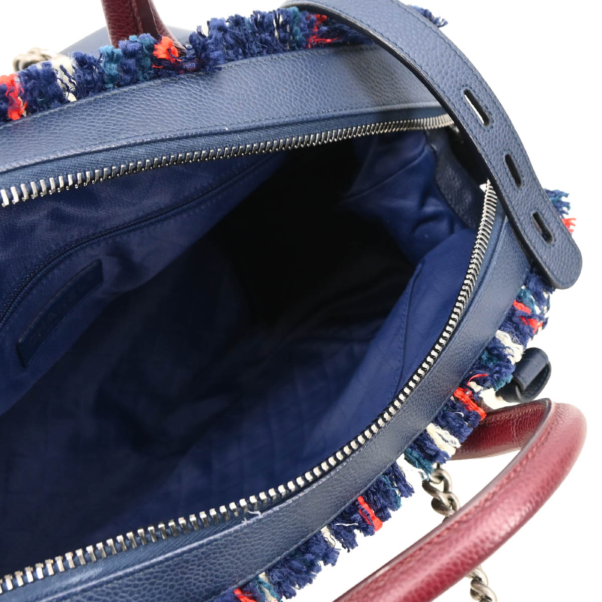 Chanel 2016-2017 Navy Tweed Caviar Airline 2way Shoulder Bowling Bag Handbag