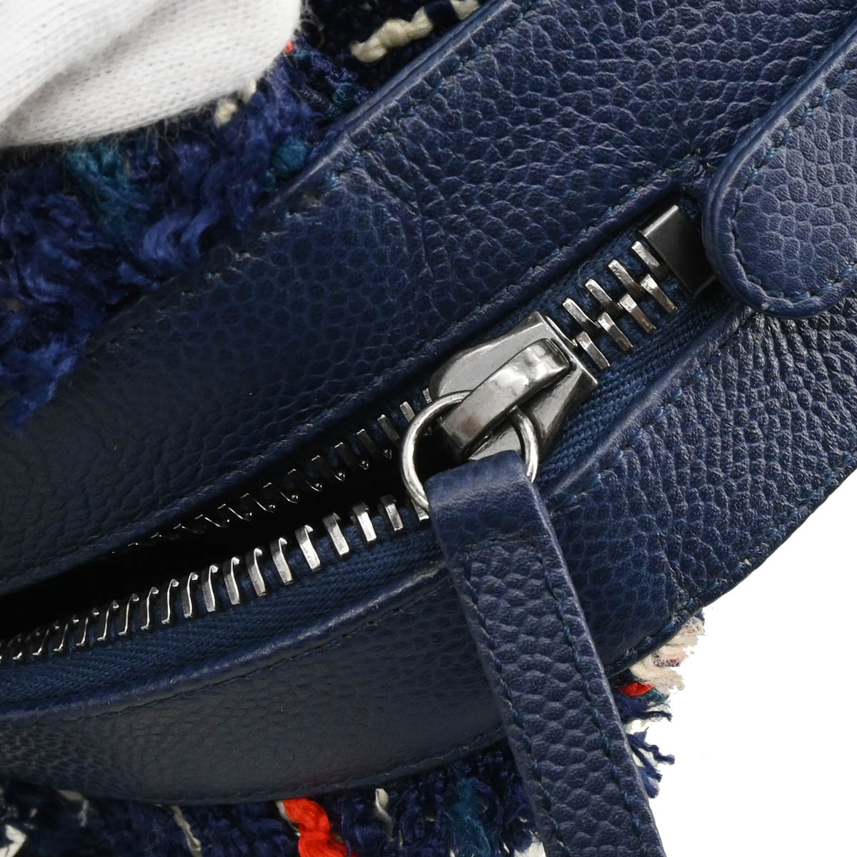 Chanel 2016-2017 Navy Tweed Caviar Airline 2way Shoulder Bowling Bag Handbag