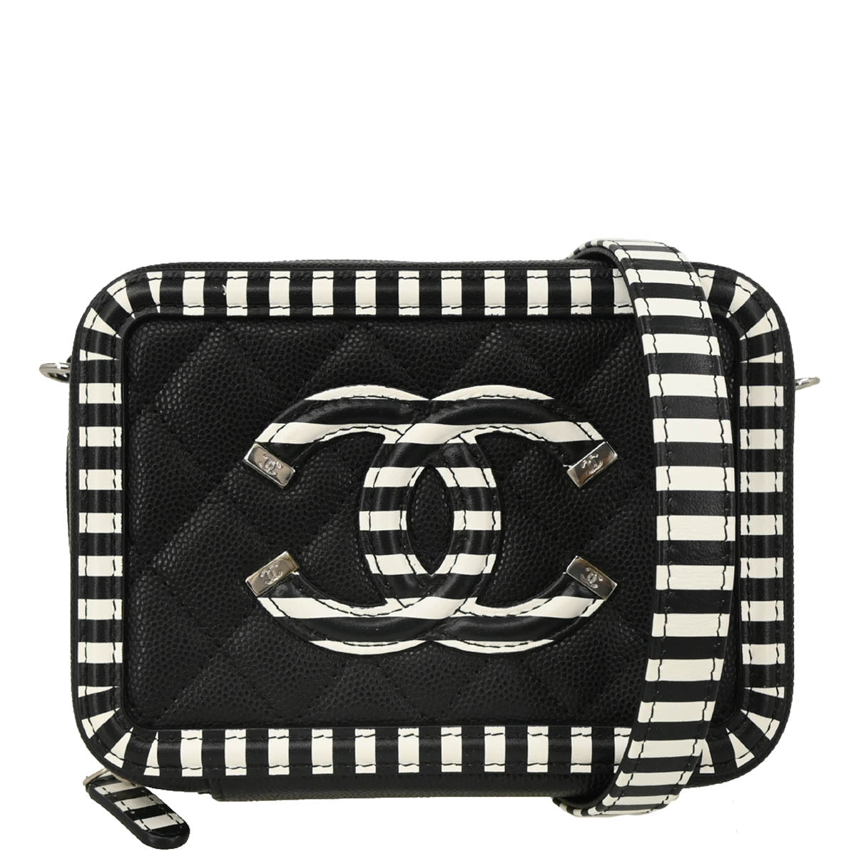 Chanel 2019 Black Caviar Filigree Vanity Shoulder Bag