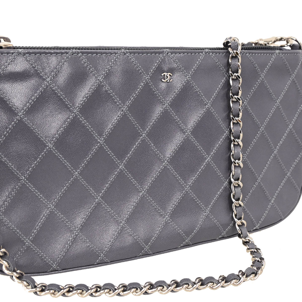 Chanel 2010-2011 Gray Calfskin Bicolore WOC Wallet Handbag