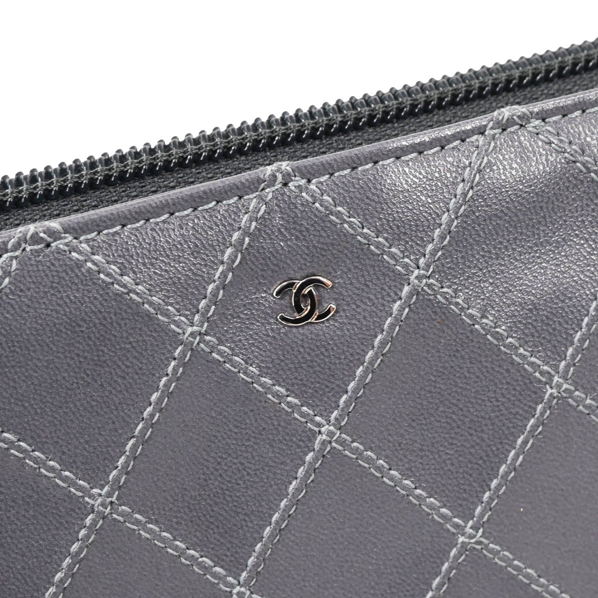 Chanel 2010-2011 Gray Calfskin Bicolore WOC Wallet Handbag
