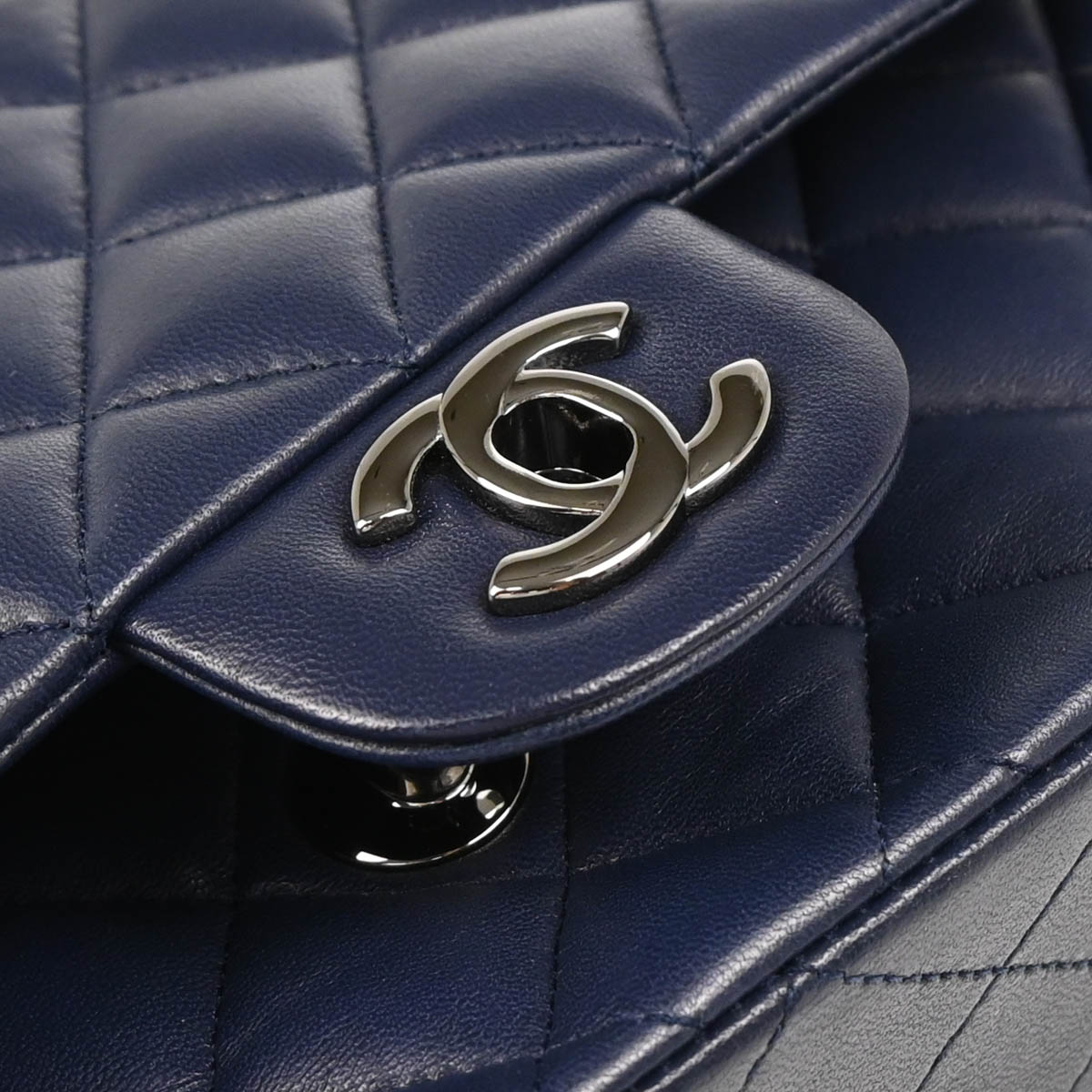 Chanel 2013-2014 Navy Lambskin Medium Classic Double Flap Shoulder Bag
