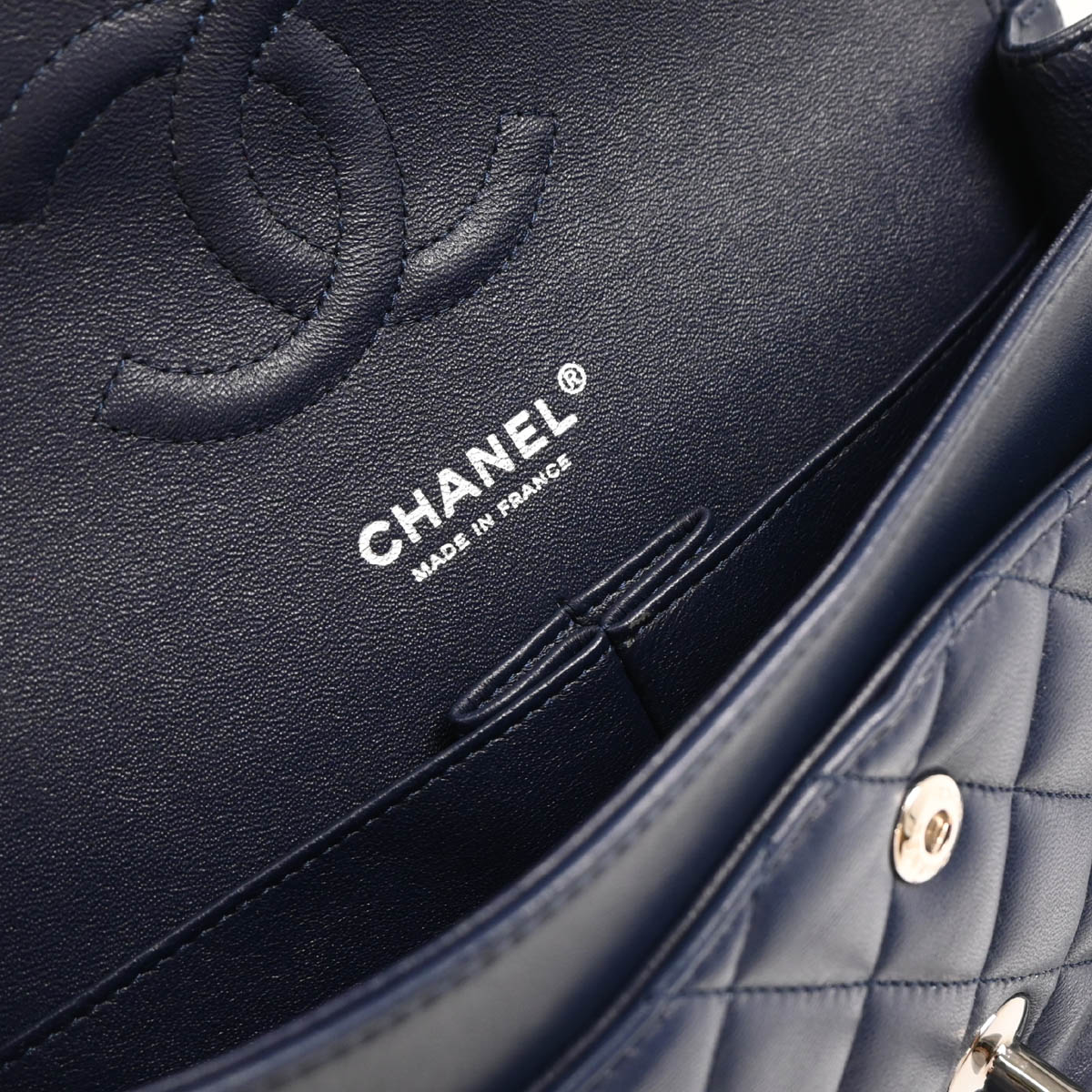 Chanel 2013-2014 Navy Lambskin Medium Classic Double Flap Shoulder Bag