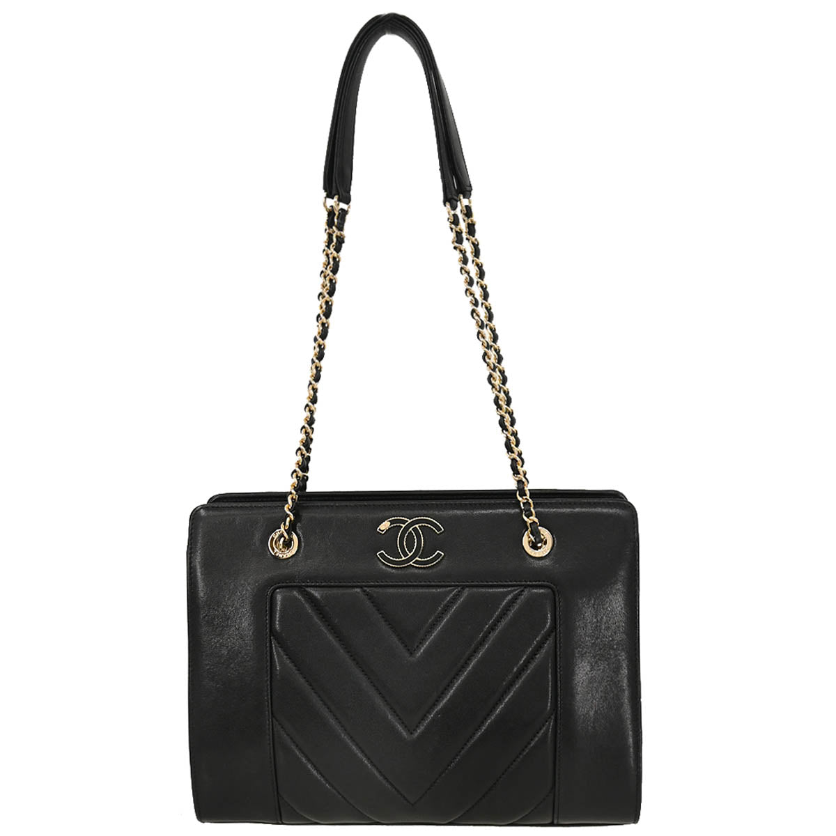 Chanel 2017-2018 Black Lambskin Chevron Handbag