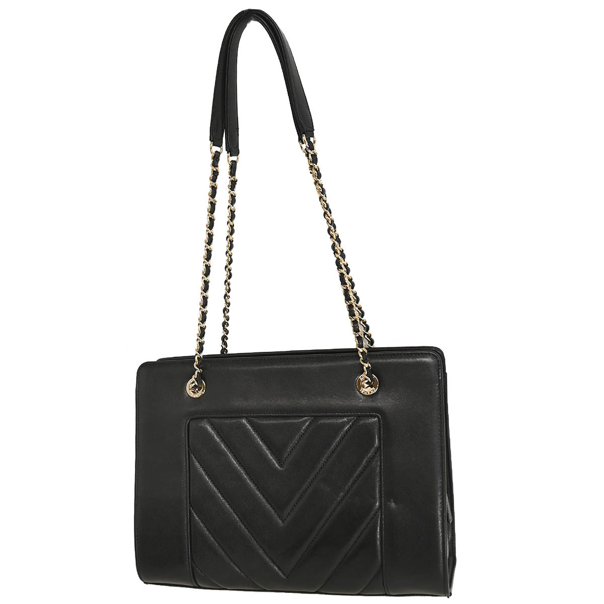 Chanel 2017-2018 Black Lambskin Chevron Handbag