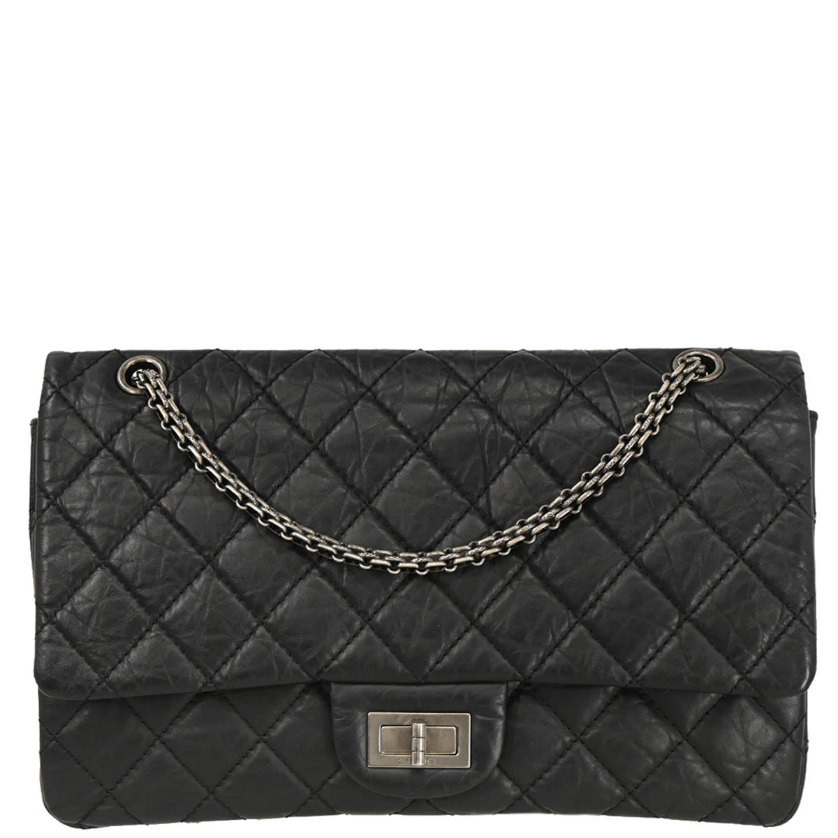Chanel 2009-2010 Black Calfskin 2.55 Jumbo Classic Double Flap Shoulder Bag