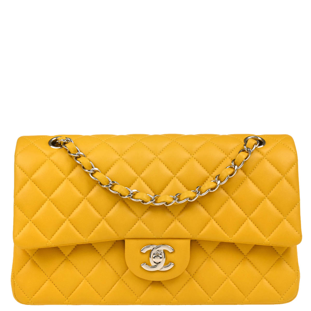 Chanel 2014 Yellow Lambskin Medium Classic Double Flap Shoulder Bag