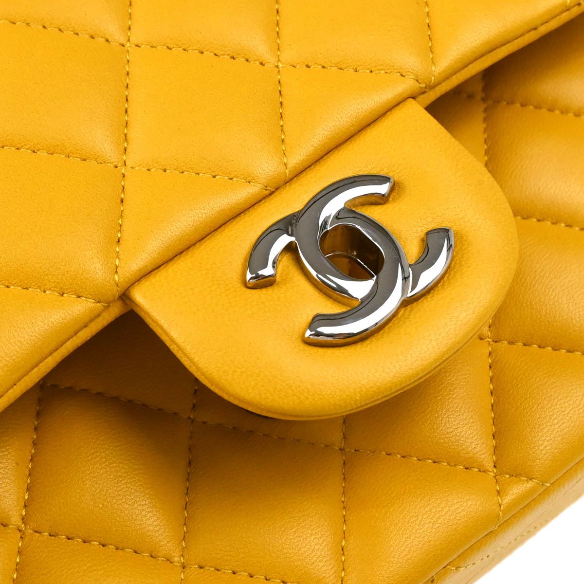 Chanel 2014 Yellow Lambskin Medium Classic Double Flap Shoulder Bag