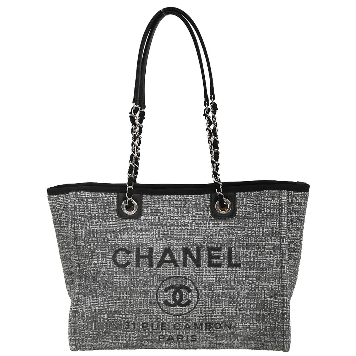 Chanel 2018 Gray Canvas Small Deauville Shoulder Tote Bag
