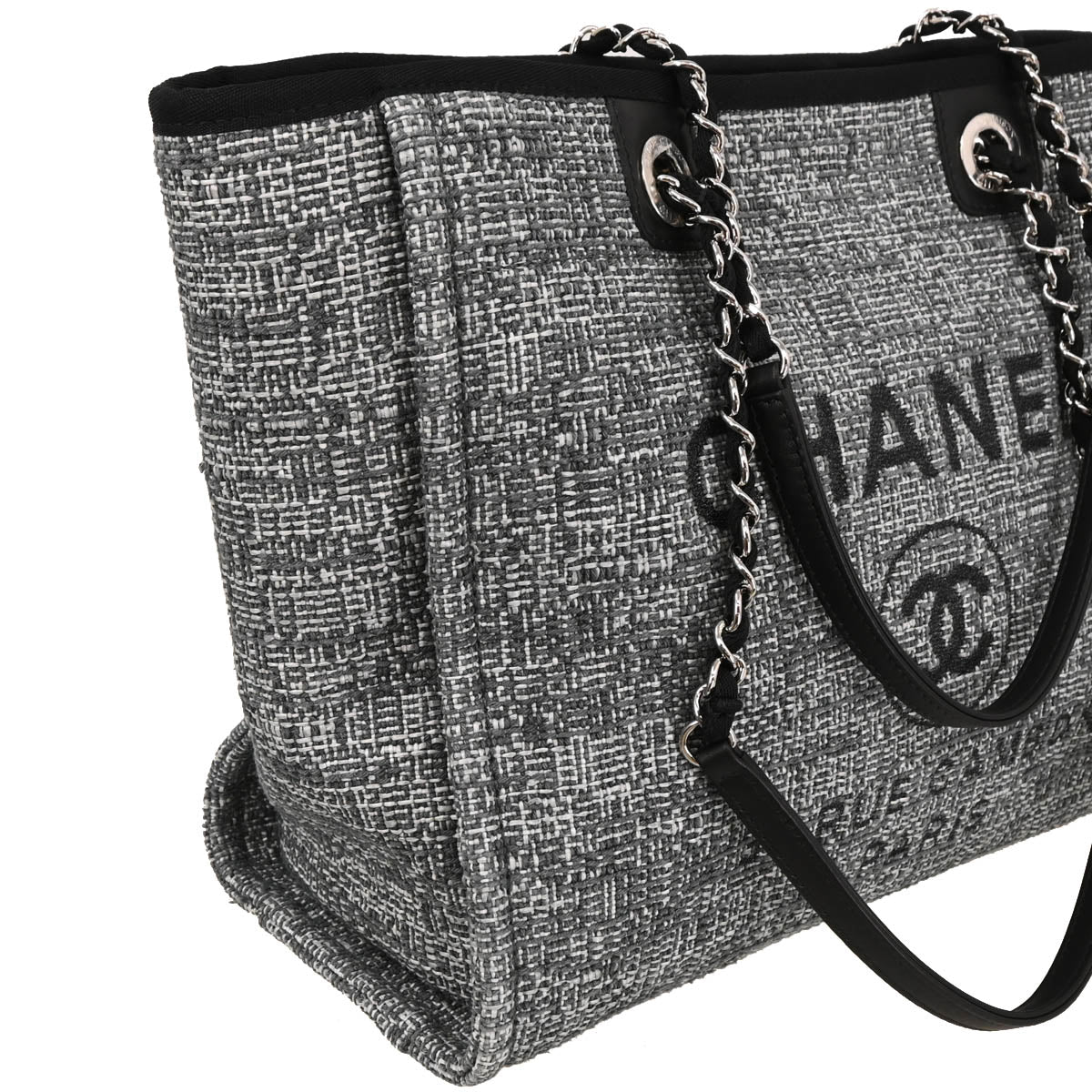 Chanel 2018 Gray Canvas Small Deauville Shoulder Tote Bag