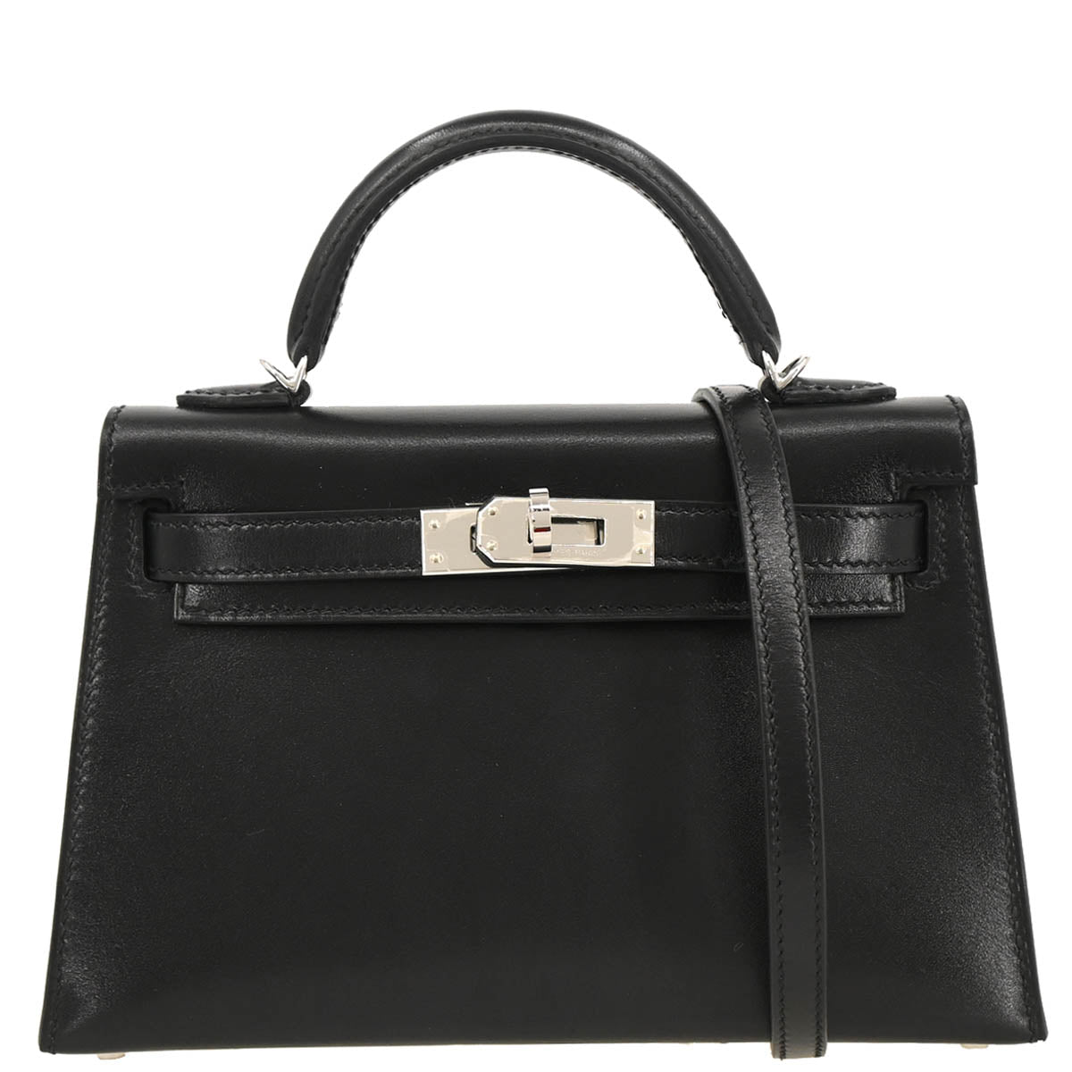 Hermes 2019 Black Box Calf Mini Kelly 20 2way Shoulder Sellier Handbag