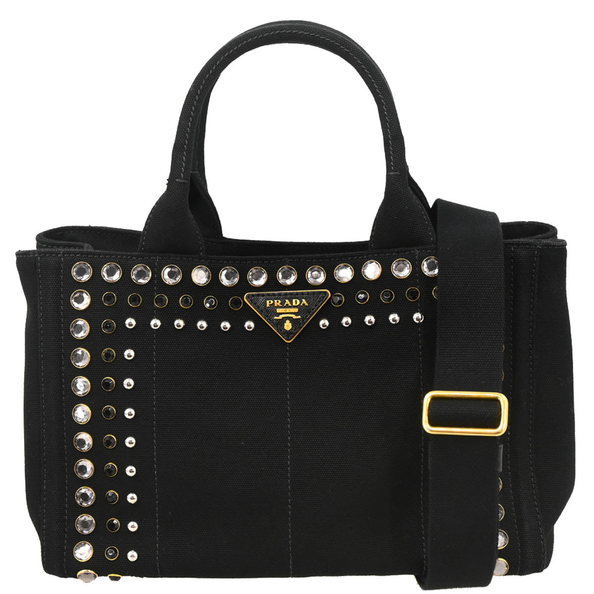 Prada Black Canvas Canapa 2way Shoulder Tote Handbag