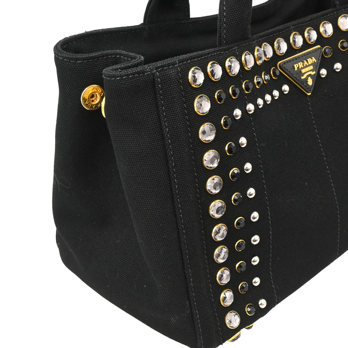 Prada Black Canvas Canapa 2way Shoulder Tote Handbag