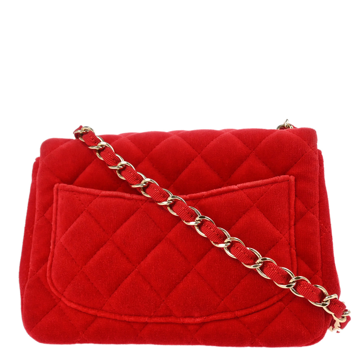 Chanel 2017 Red Velvet Mini Classic Square Flap Shoulder Bag