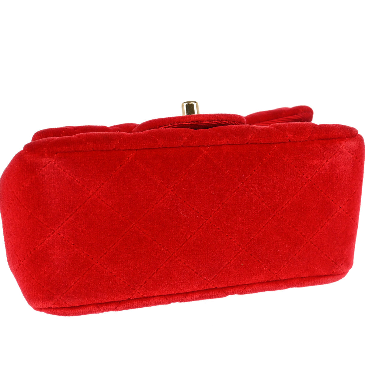 Chanel 2017 Red Velvet Mini Classic Square Flap Shoulder Bag