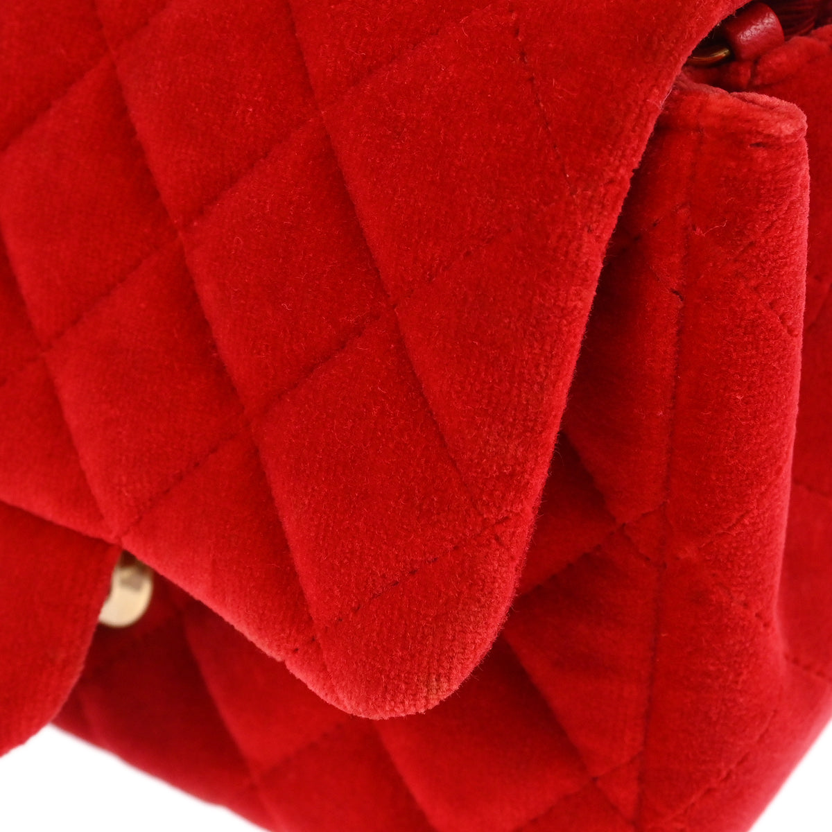 Chanel 2017 Red Velvet Mini Classic Square Flap Shoulder Bag