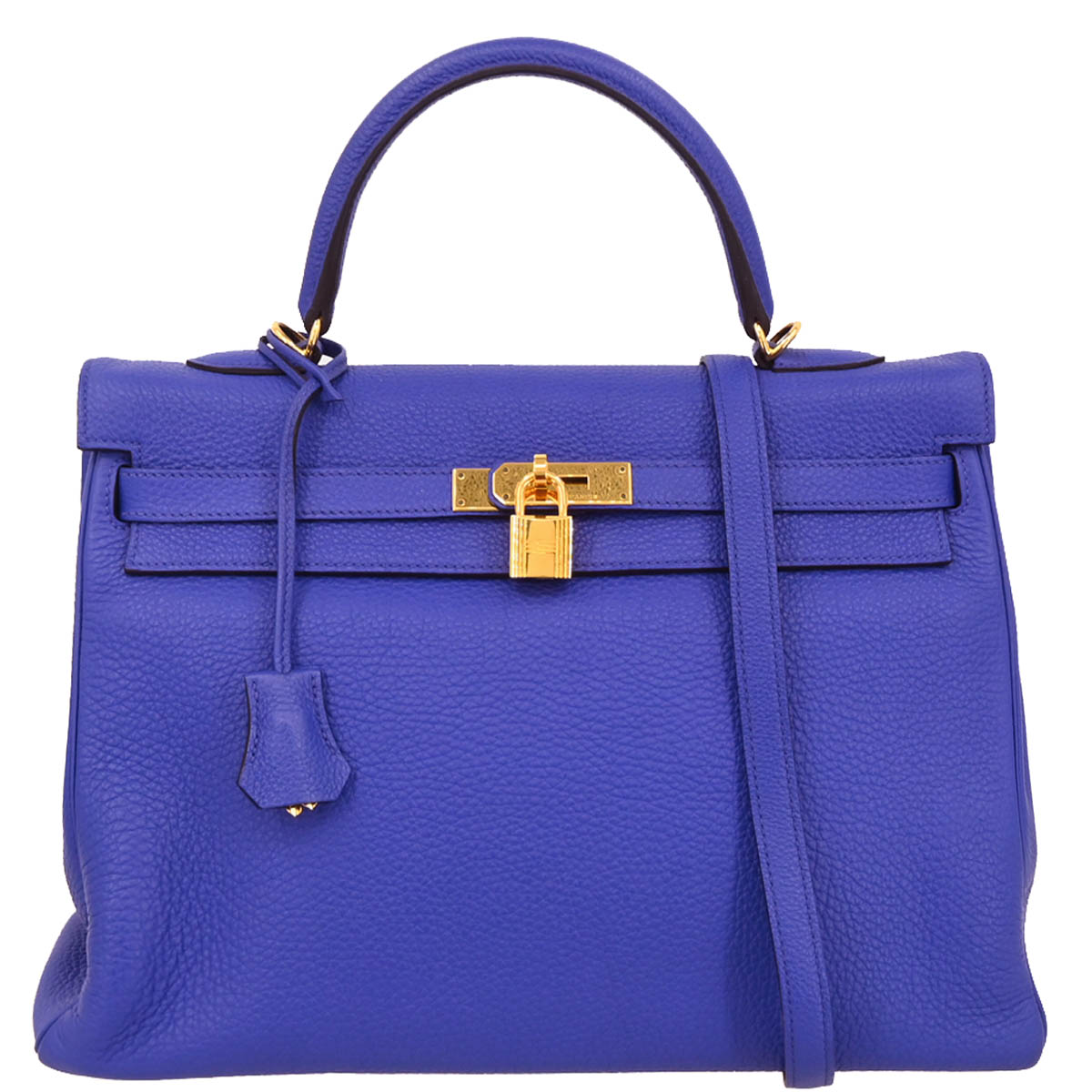 Hermes 2011 Togo Blue Electric Kelly 35 Retourne 2way Shoulder Handbag